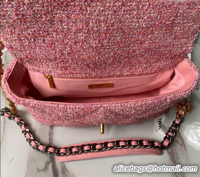 Famous Brand Chanel 19 Bag Tweed Large Flap Bag AS1161 Pink 2024