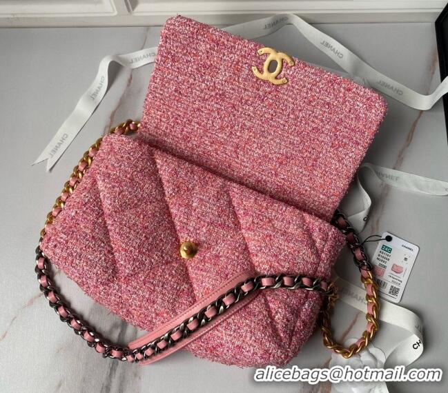 Famous Brand Chanel 19 Bag Tweed Large Flap Bag AS1161 Pink 2024