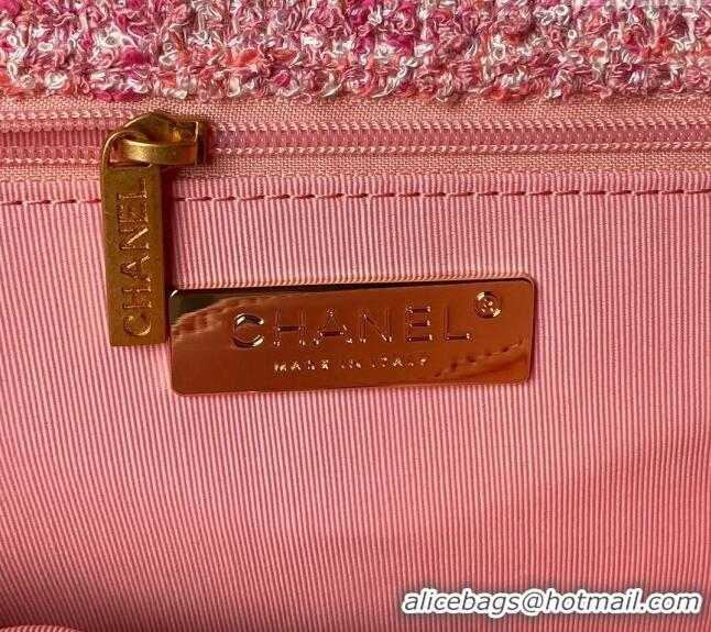 Famous Brand Chanel 19 Bag Tweed Large Flap Bag AS1161 Pink 2024