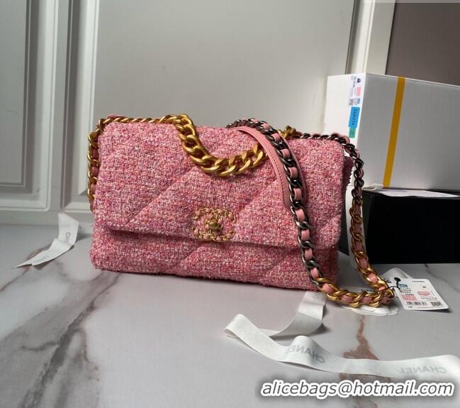 Famous Brand Chanel 19 Bag Tweed Large Flap Bag AS1161 Pink 2024