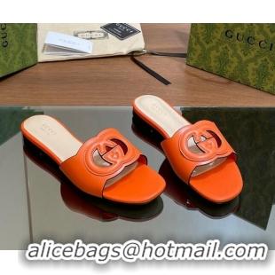 Charming Gucci Cutout Interlocking G Flat Slides Sandals Orange 605130