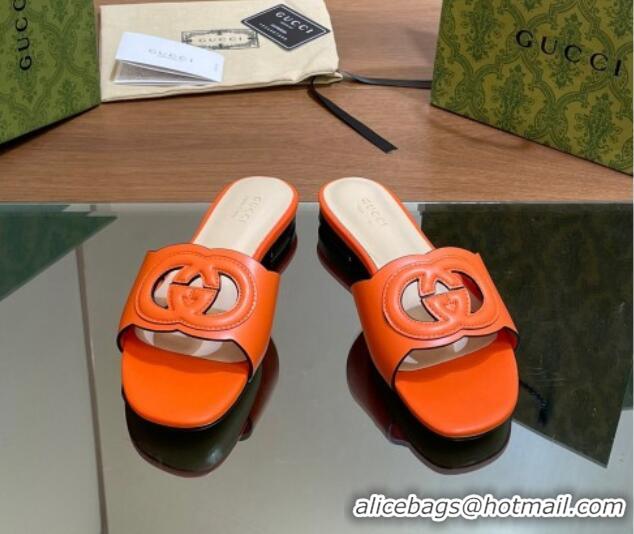 Charming Gucci Cutout Interlocking G Flat Slides Sandals Orange 605130