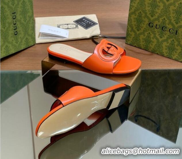 Charming Gucci Cutout Interlocking G Flat Slides Sandals Orange 605130