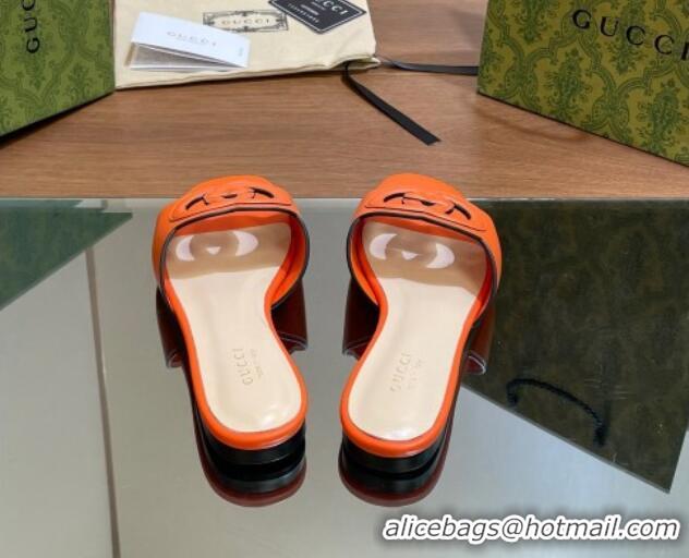 Charming Gucci Cutout Interlocking G Flat Slides Sandals Orange 605130