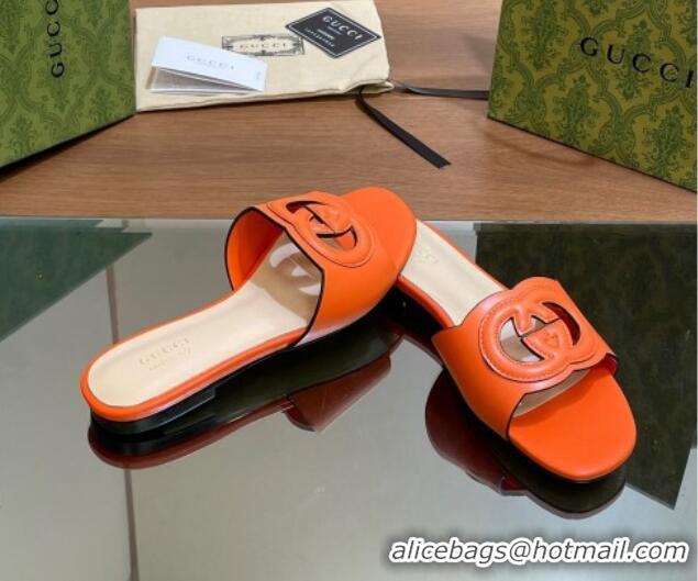 Charming Gucci Cutout Interlocking G Flat Slides Sandals Orange 605130