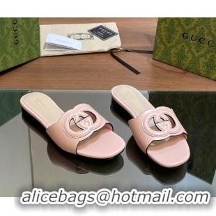 Classic Hot Gucci Cutout Interlocking G Flat Slides Sandals Light Pink 605132