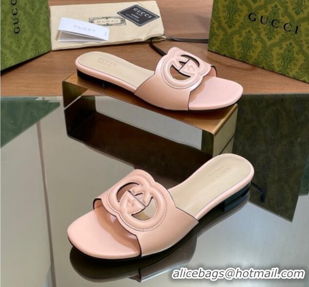 Classic Hot Gucci Cutout Interlocking G Flat Slides Sandals Light Pink 605132