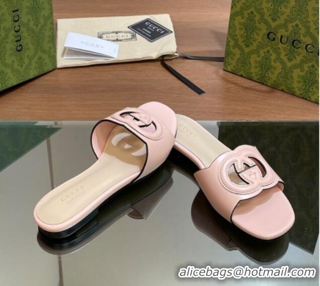 Classic Hot Gucci Cutout Interlocking G Flat Slides Sandals Light Pink 605132