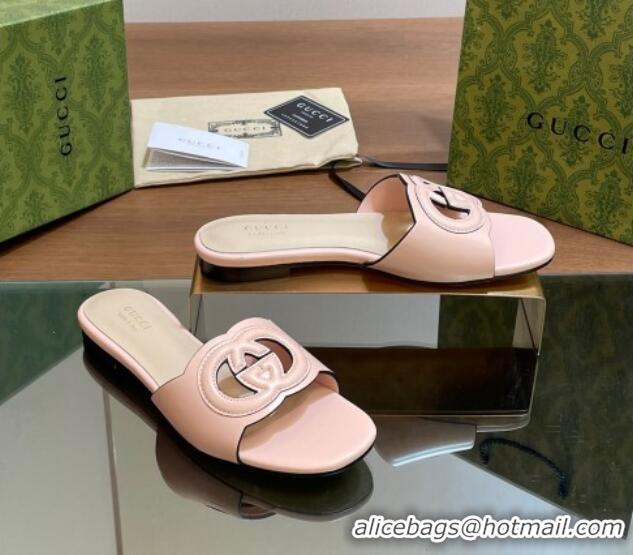 Classic Hot Gucci Cutout Interlocking G Flat Slides Sandals Light Pink 605132