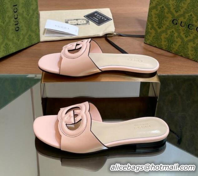 Classic Hot Gucci Cutout Interlocking G Flat Slides Sandals Light Pink 605132