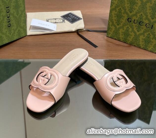 Classic Hot Gucci Cutout Interlocking G Flat Slides Sandals Light Pink 605132