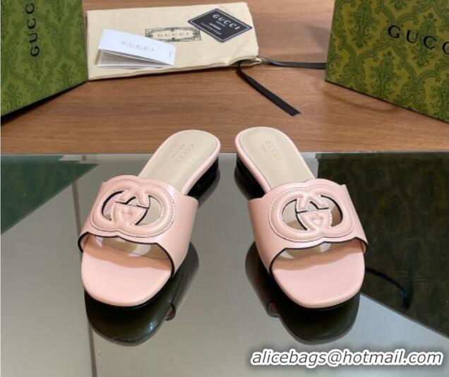 Classic Hot Gucci Cutout Interlocking G Flat Slides Sandals Light Pink 605132