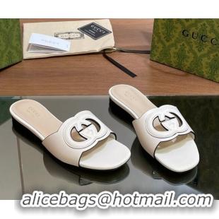 Buy Discount Gucci Cutout Interlocking G Flat Slides Sandals White 605134