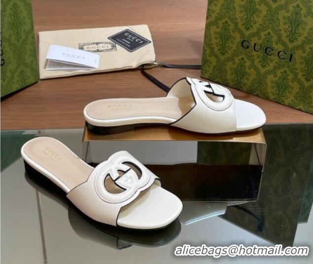 Buy Discount Gucci Cutout Interlocking G Flat Slides Sandals White 605134