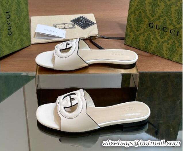 Buy Discount Gucci Cutout Interlocking G Flat Slides Sandals White 605134