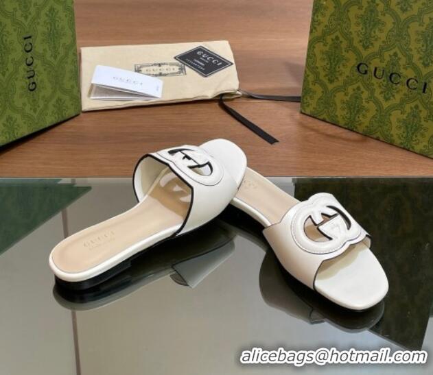 Buy Discount Gucci Cutout Interlocking G Flat Slides Sandals White 605134