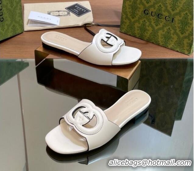 Buy Discount Gucci Cutout Interlocking G Flat Slides Sandals White 605134