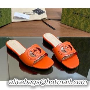 Top Grade Gucci Cutout Interlocking G Flat Slides Sandals Orange 605135