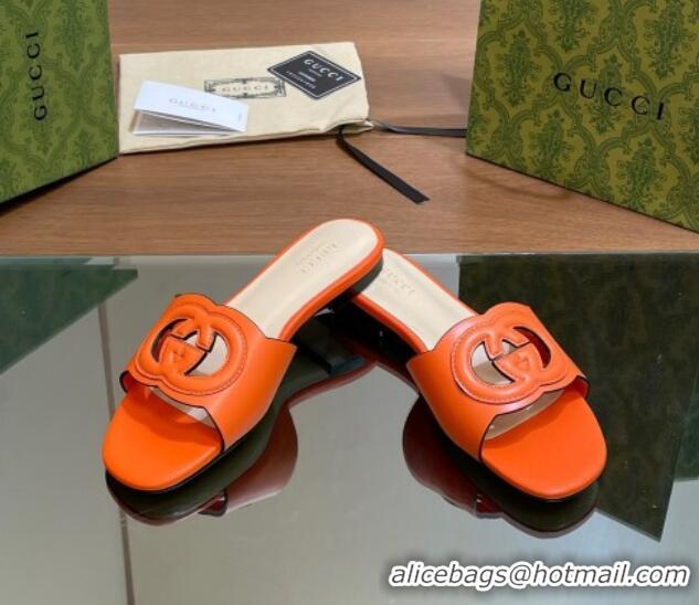 Top Grade Gucci Cutout Interlocking G Flat Slides Sandals Orange 605135