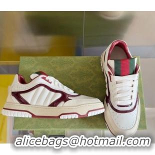 Most Popular Gucci Re-Web Sneakers in Patchwork Leather White/Dark Burgundy 605146