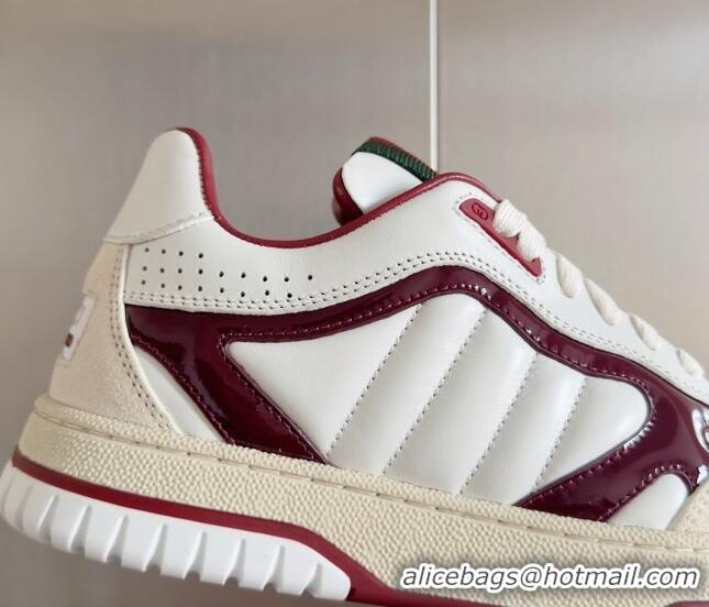 Most Popular Gucci Re-Web Sneakers in Patchwork Leather White/Dark Burgundy 605146