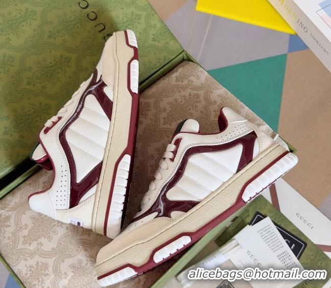 Most Popular Gucci Re-Web Sneakers in Patchwork Leather White/Dark Burgundy 605146