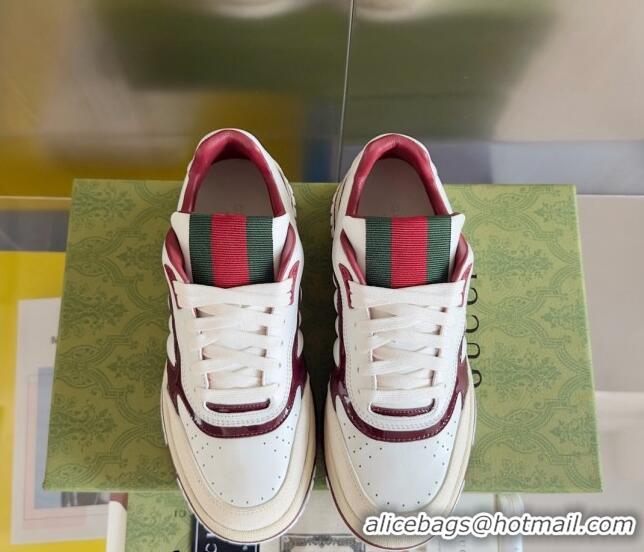 Most Popular Gucci Re-Web Sneakers in Patchwork Leather White/Dark Burgundy 605146