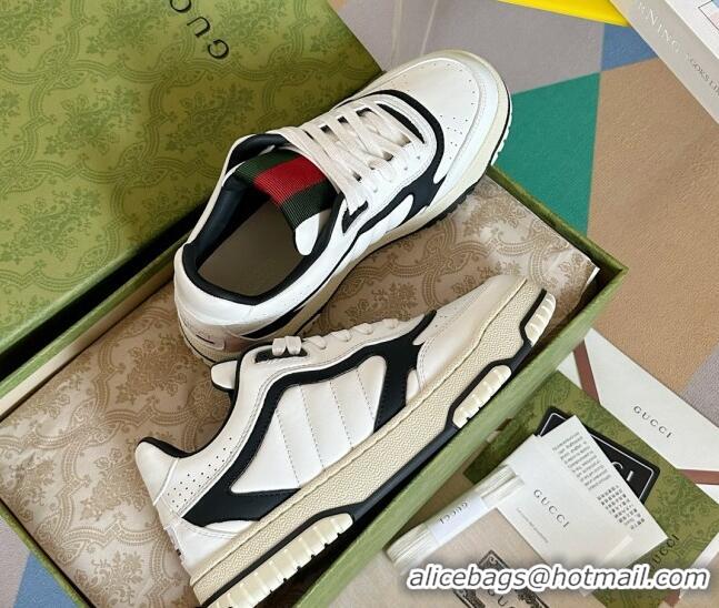 Popular Style Gucci Re-Web Sneakers in Patchwork Leather White/Black 605147