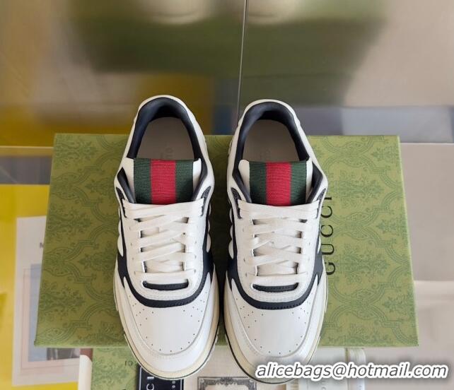 Popular Style Gucci Re-Web Sneakers in Patchwork Leather White/Black 605147