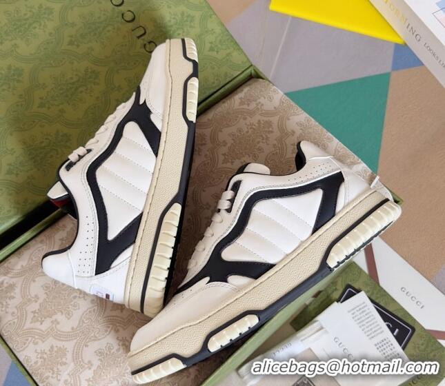 Popular Style Gucci Re-Web Sneakers in Patchwork Leather White/Black 605147