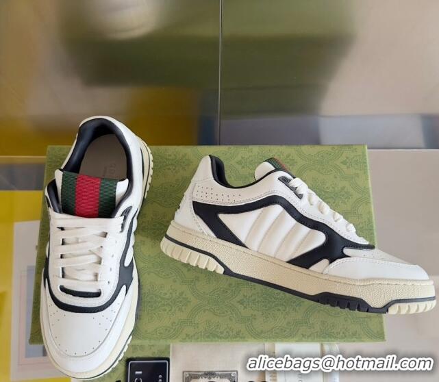 Popular Style Gucci Re-Web Sneakers in Patchwork Leather White/Black 605147