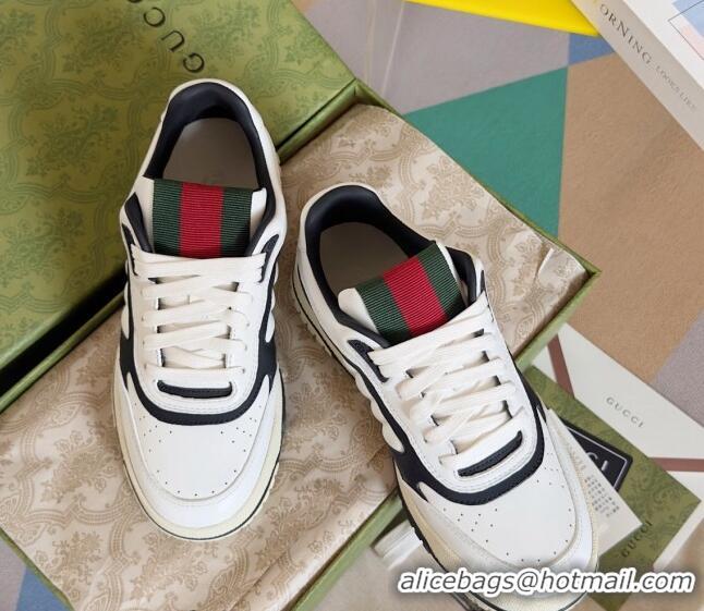 Popular Style Gucci Re-Web Sneakers in Patchwork Leather White/Black 605147