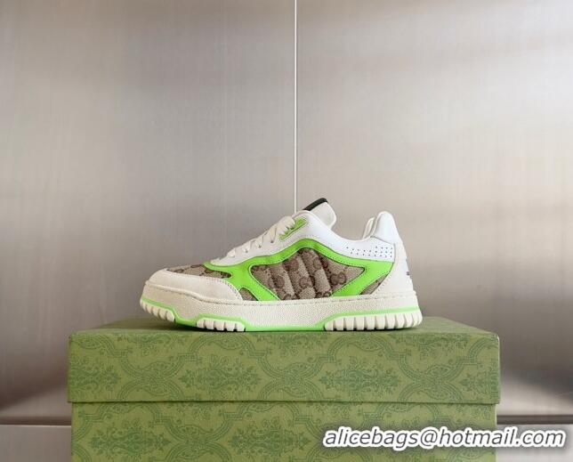 Classic Hot Gucci Re-Web Sneakers in Leather and GG Canvas White/Fluorescent Green 605149