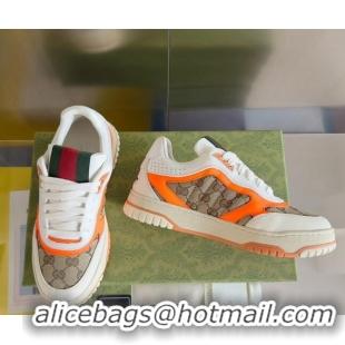 Good Product Gucci Re-Web Sneakers in Leather and GG Canvas White/Fluorescent Orange 605150