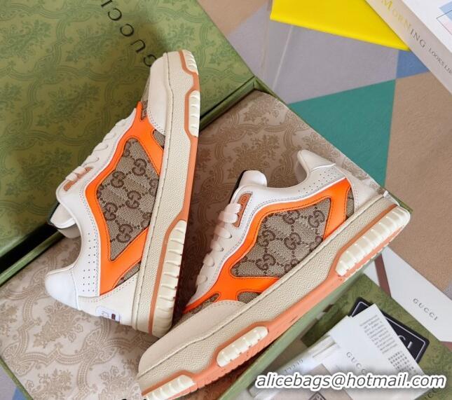 Good Product Gucci Re-Web Sneakers in Leather and GG Canvas White/Fluorescent Orange 605150