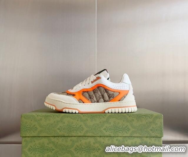 Good Product Gucci Re-Web Sneakers in Leather and GG Canvas White/Fluorescent Orange 605150