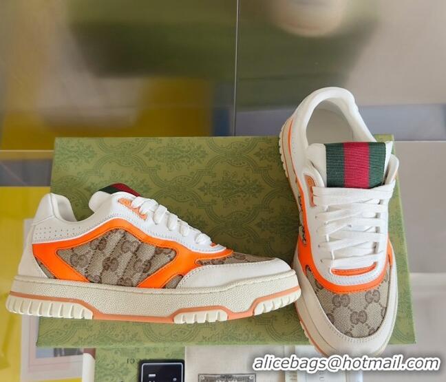 Good Product Gucci Re-Web Sneakers in Leather and GG Canvas White/Fluorescent Orange 605150