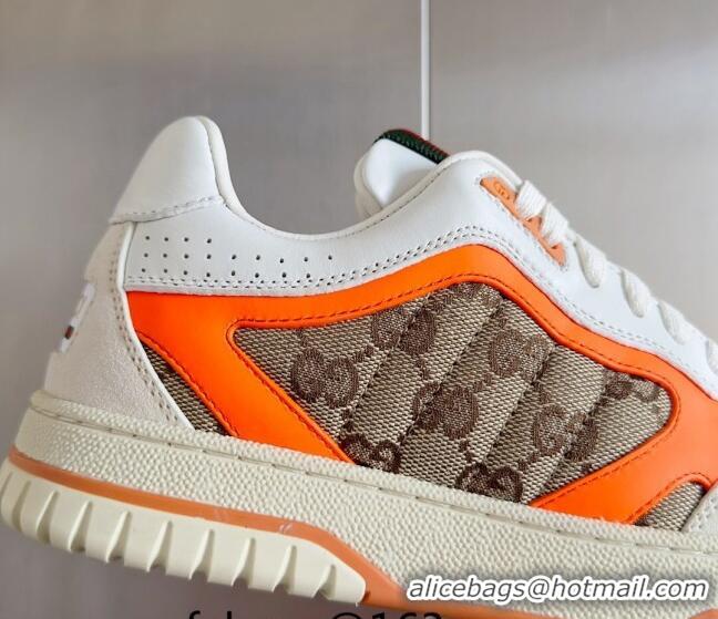 Good Product Gucci Re-Web Sneakers in Leather and GG Canvas White/Fluorescent Orange 605150