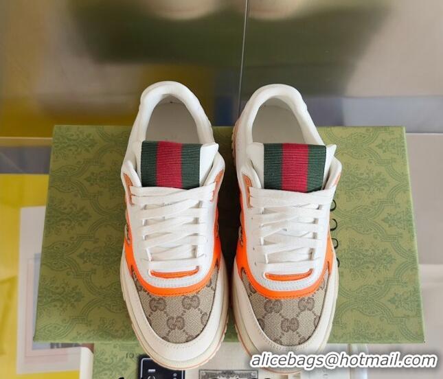 Good Product Gucci Re-Web Sneakers in Leather and GG Canvas White/Fluorescent Orange 605150