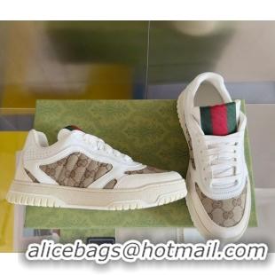 Top Grade Gucci Re-Web Sneakers in Leather and GG Canvas White/Beige 605151