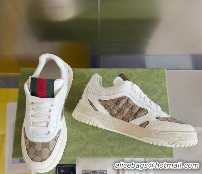 Top Grade Gucci Re-Web Sneakers in Leather and GG Canvas White/Beige 605151