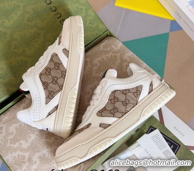 Top Grade Gucci Re-Web Sneakers in Leather and GG Canvas White/Beige 605151