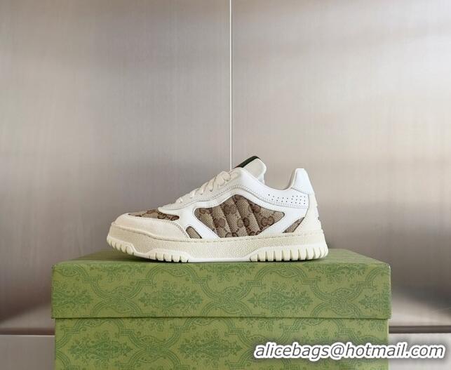 Top Grade Gucci Re-Web Sneakers in Leather and GG Canvas White/Beige 605151