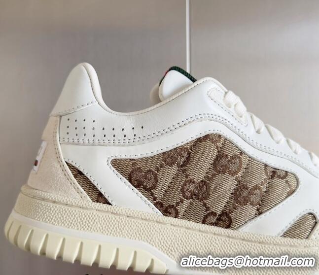 Top Grade Gucci Re-Web Sneakers in Leather and GG Canvas White/Beige 605151