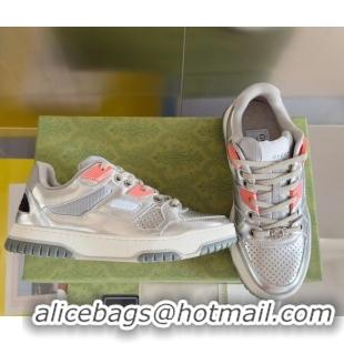 Pretty Style Gucci Re-Web Sneakers in Calf Leather Silver 605155