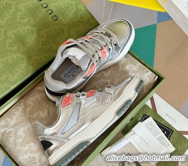 Pretty Style Gucci Re-Web Sneakers in Calf Leather Silver 605155