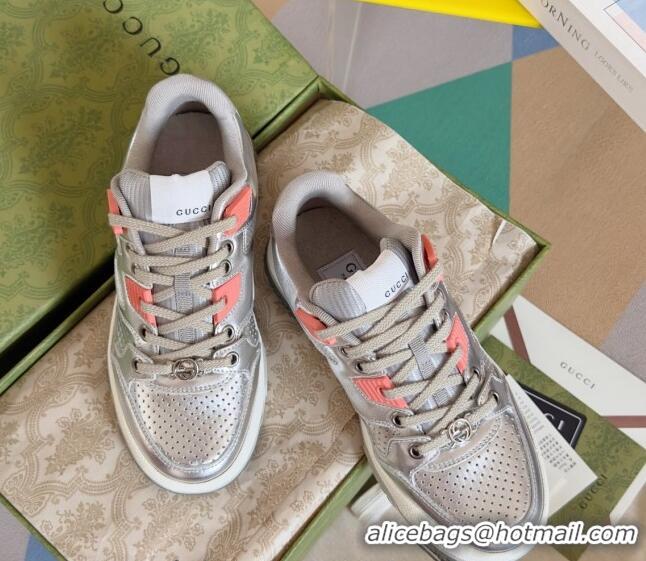 Pretty Style Gucci Re-Web Sneakers in Calf Leather Silver 605155