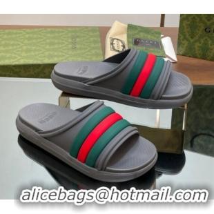 Cheap Price Gucci Men's Rubber Web Flat Slides Sandal Grey 605162