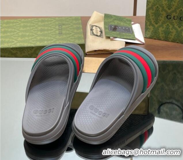 Cheap Price Gucci Men's Rubber Web Flat Slides Sandal Grey 605162