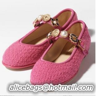 Top Quality Chanel Tweed Mary Janes Round Toe CH0256 Rose Red